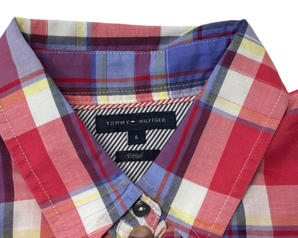 Tommy Hilfiger Red & Blue Plaid Fitted Long-Sleeve Shirt - XS