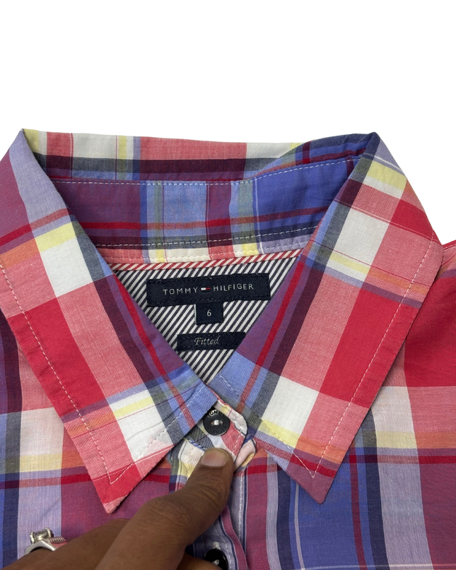 Tommy Hilfiger Red & Blue Plaid Fitted Long-Sleeve Shirt - XS