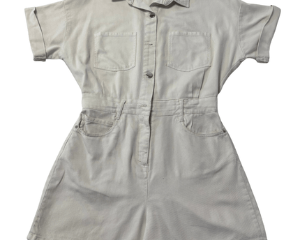 Zara Ecru Denim Utility Short Sleeve Romper Jumpsuit