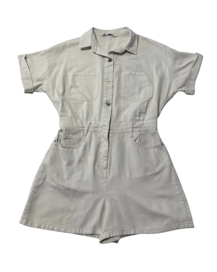 Zara Ecru Denim Utility Short Sleeve Romper Jumpsuit