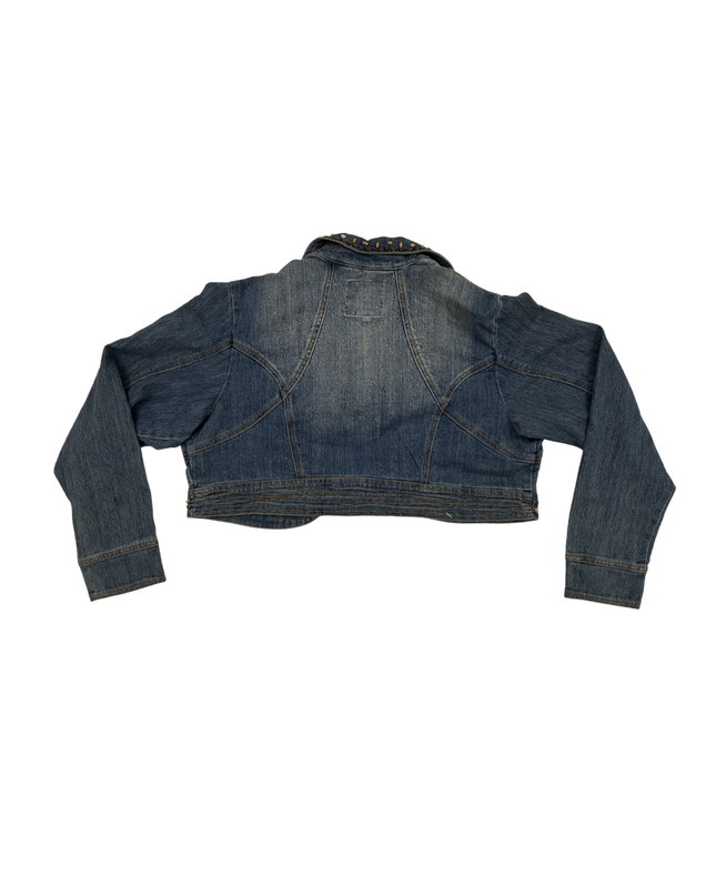 C’est Gold Beaded Embellished Blue Denim Bolero Jacket - XL