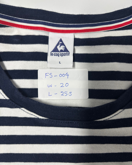 Le Coq Sportif Striped Navy & White Logo T-Shirt - M