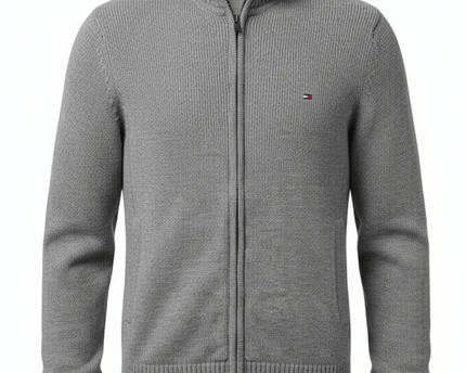 Tommy Hilfiger Grey Full-Zip Cotton Knit Sweater