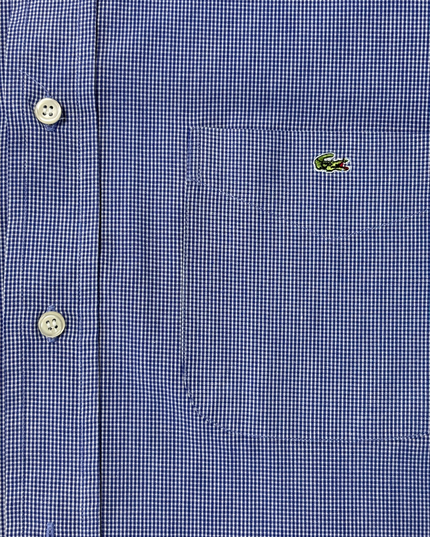 Lacoste Blue Micro Check Short-Sleeve Cotton Shirt