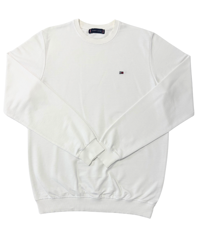 Tommy Hilfiger Classic White Embroidered Flag Logo Crewneck Sweatshirt