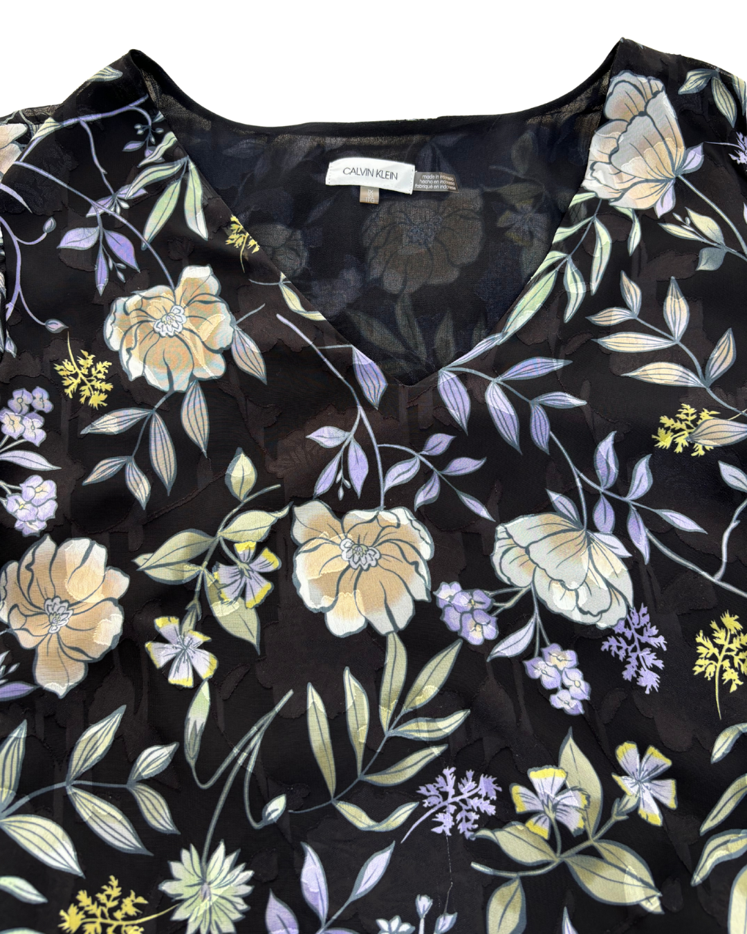 Calvin Klein Floral Flared Sleeve Sheer Blouse - XL