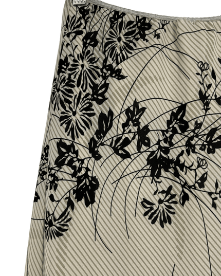 Jonathan Martin Studio Beige & Black Floral Ruffle Hem Midi Skirt