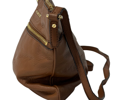 Michael Kors Brown Pebbled Leather Double Zip Crossbody Bag