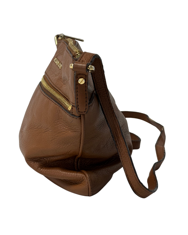 Michael Kors Brown Pebbled Leather Double Zip Crossbody Bag