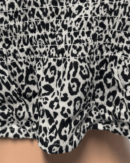 American Eagle Black & White Leopard Print Smocked Ruffle Hem Crop Cami Top