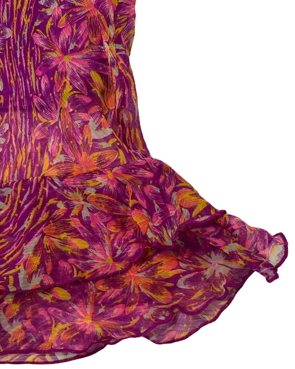 Laura Petites Purple & Orange Floral Ruffle Hem Midi Skirt - XS | Waist: 23"