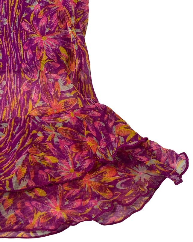 Laura Petites Purple & Orange Floral Ruffle Hem Midi Skirt - XS | Waist: 23"