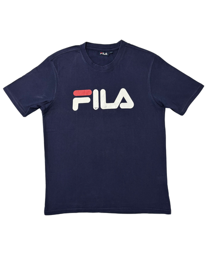 FILA Bold Logo Navy Blue Graphic Cotton T-Shirt - M