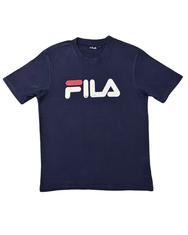 FILA Bold Logo Navy Blue Graphic Cotton T-Shirt - M