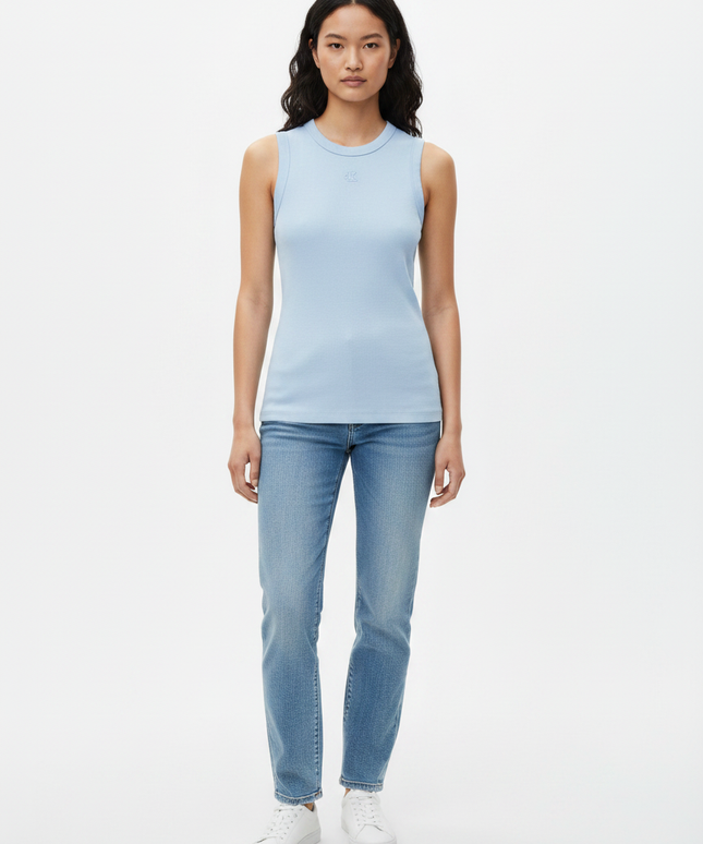 Calvin Klein Blue Ribbed Logo Tank Top