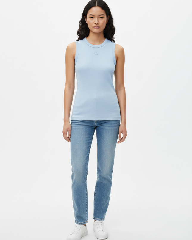 Calvin Klein Blue Ribbed Logo Tank Top