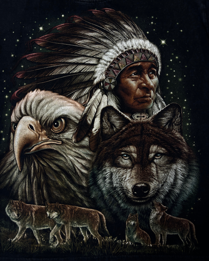 Vintage Rock Eagle Native American Wolf & Eagle Graphic T-Shirt - S