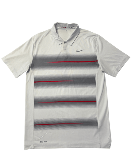 Nike Tiger Woods Collection Dri-FIT White/Grey/Red Striped Golf Polo Shirt