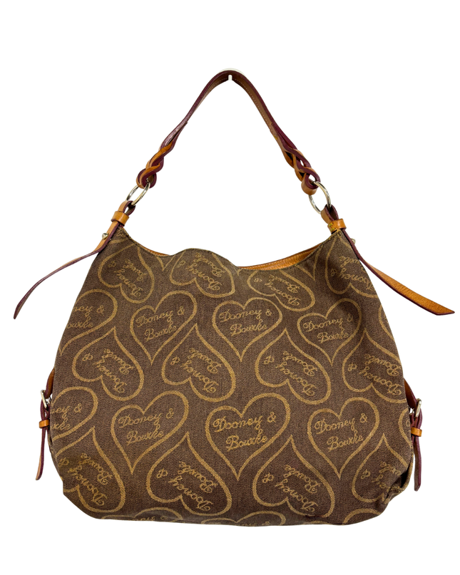 Dooney & Bourke Vintage Signature Red Lining Y2K Heart Canvas Hobo Bag