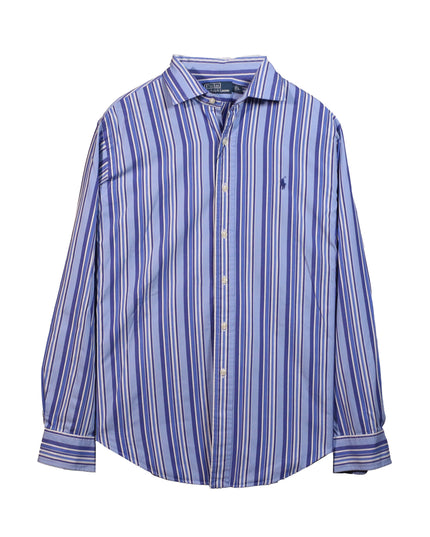 Ralph Lauren Vintage Button Up Vertical Striped Blue Shirt