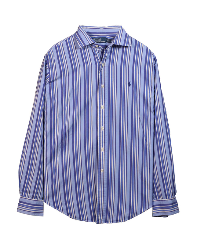 Ralph Lauren Vintage Button Up Vertical Striped Blue Shirt