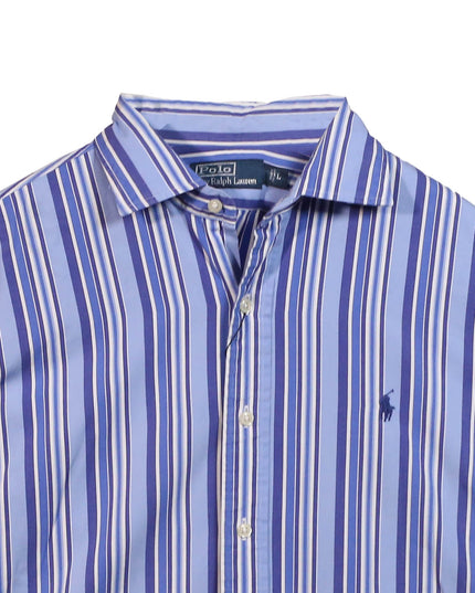 Ralph Lauren Vintage Button Up Vertical Striped Blue Shirt