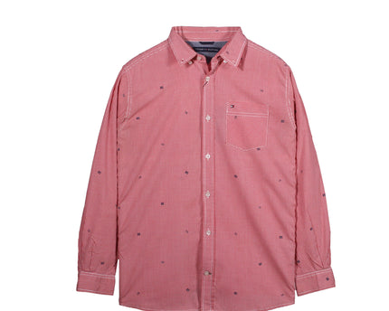 Tommy Hilfiger Red Micro Check Embroidered Button-Down Shirt