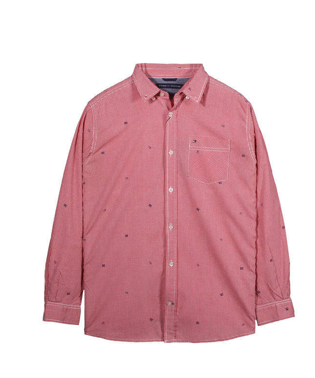 Tommy Hilfiger Red Micro Check Embroidered Button-Down Shirt