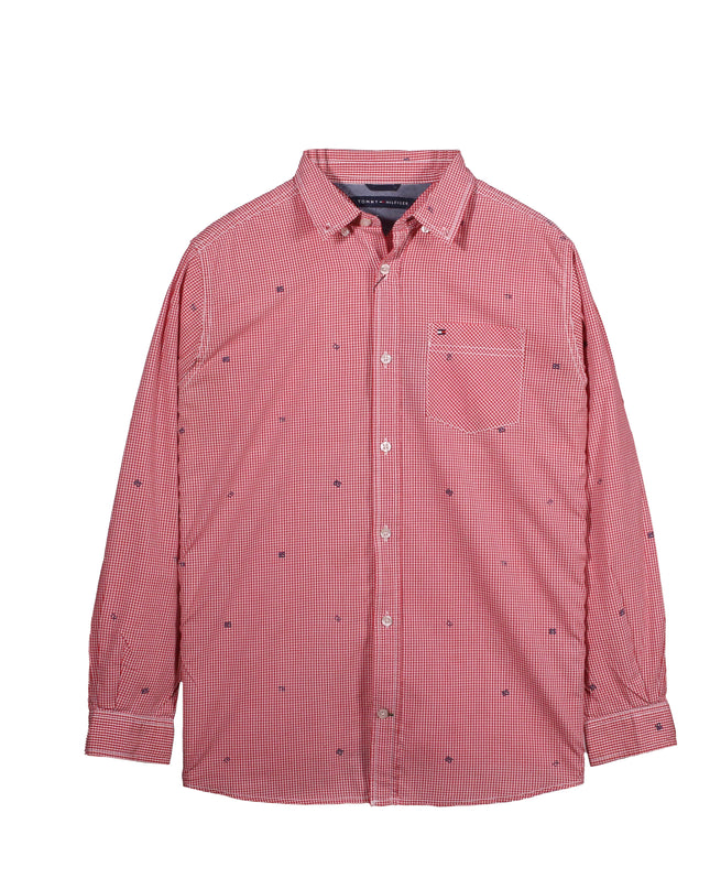 Tommy Hilfiger Red Micro Check Embroidered Button-Down Shirt