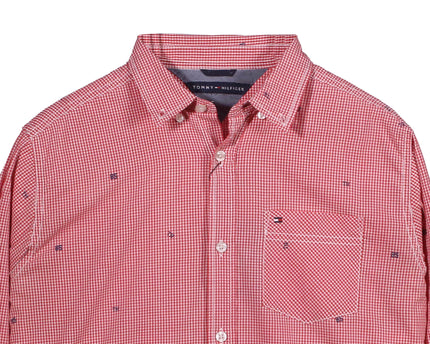 Tommy Hilfiger Red Micro Check Embroidered Button-Down Shirt