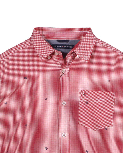 Tommy Hilfiger Red Micro Check Embroidered Button-Down Shirt