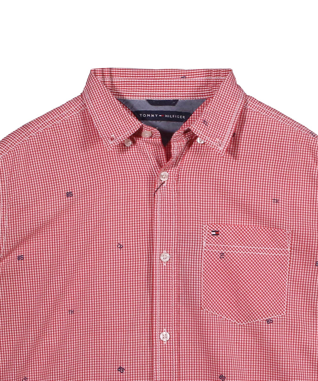 Tommy Hilfiger Red Micro Check Embroidered Button-Down Shirt
