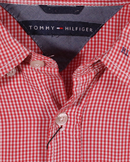 Tommy Hilfiger Red Micro Check Embroidered Button-Down Shirt