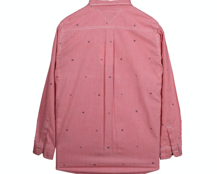 Tommy Hilfiger Red Micro Check Embroidered Button-Down Shirt