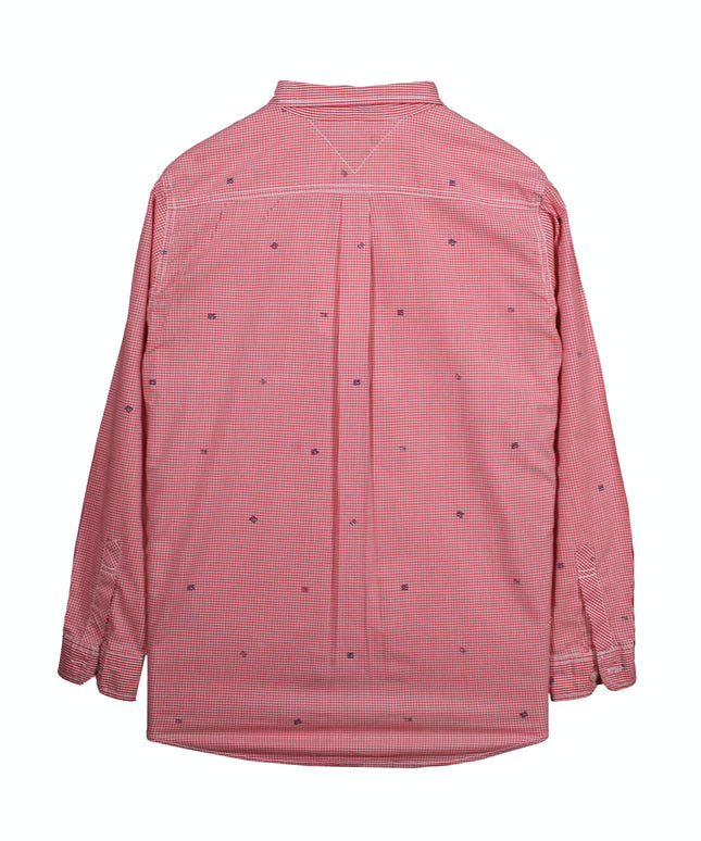Tommy Hilfiger Red Micro Check Embroidered Button-Down Shirt