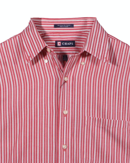 Chaps Red & White Vertical Striped Wrinkle-Free Cotton Dress Shirt