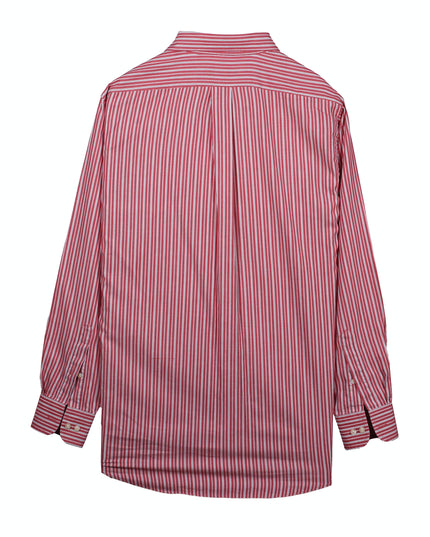 Chaps Red & White Vertical Striped Wrinkle-Free Cotton Dress Shirt