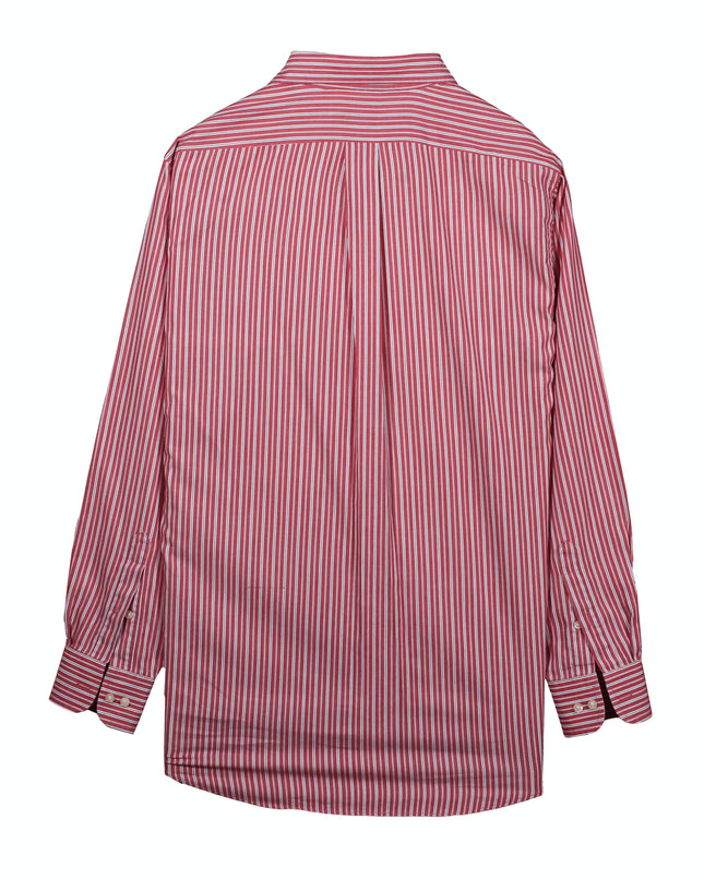 Chaps Red & White Vertical Striped Wrinkle-Free Cotton Dress Shirt