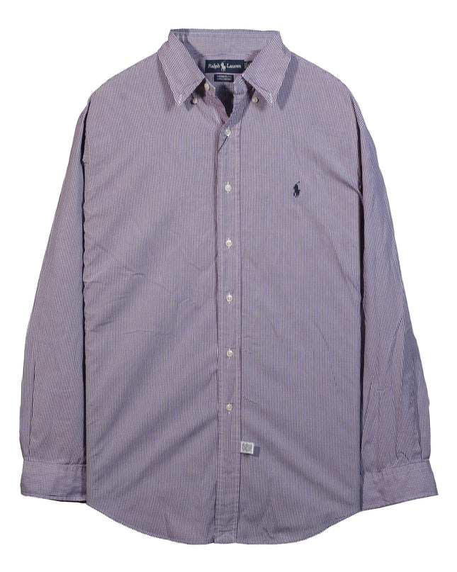 Ralph Lauren Button Down Dress Striped Classic Fit Purple Shirt