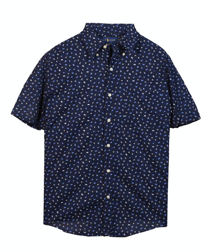 Ralph Lauren RL Flag Seersucker Button Navy Blue Shirt