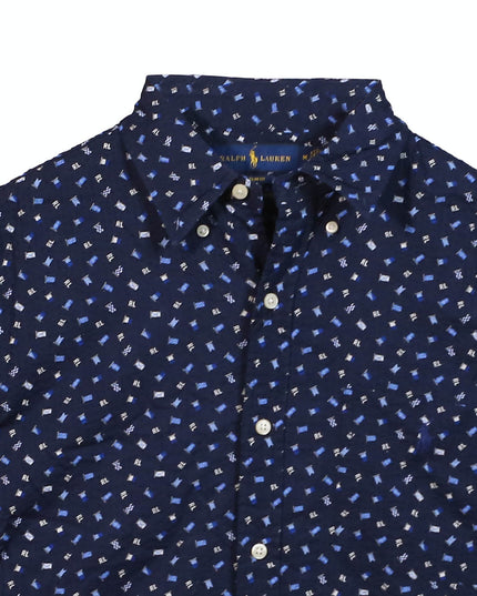 Ralph Lauren RL Flag Seersucker Button Navy Blue Shirt