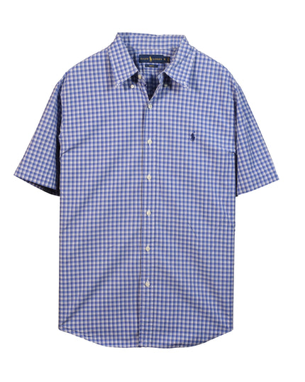 Ralph Lauren Ghingam Slim Fit Short Sleeve Check Blue Shirt