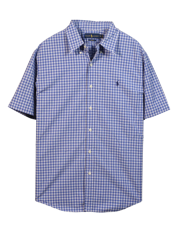 Ralph Lauren Ghingam Slim Fit Short Sleeve Check Blue Shirt