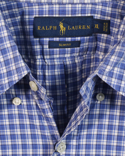 Ralph Lauren Ghingam Slim Fit Short Sleeve Check Blue Shirt