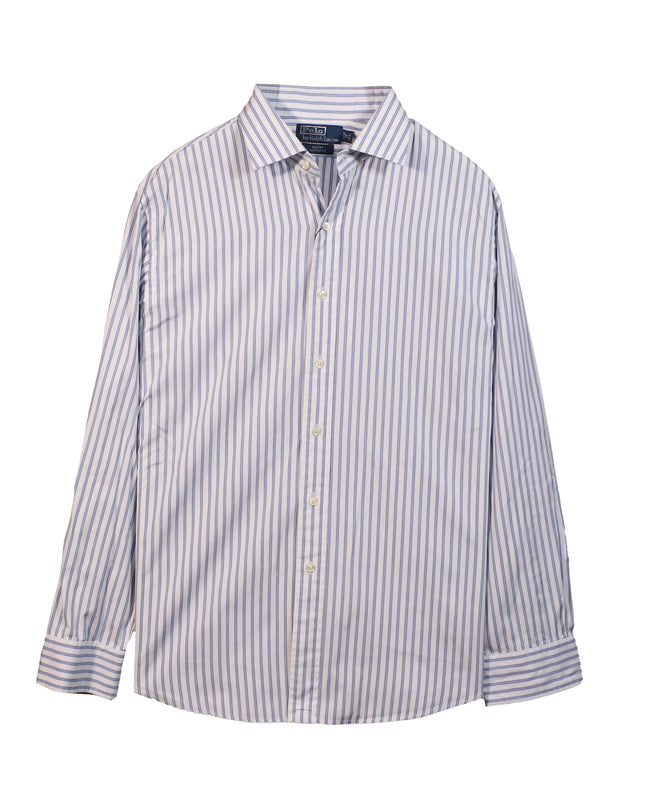 Ralph Lauren Regent Custom Fit Blue & White Striped Cotton Dress Shirt