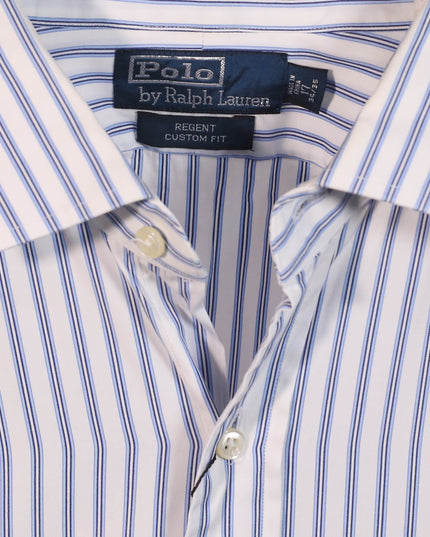 Ralph Lauren Regent Custom Fit Blue & White Striped Cotton Dress Shirt