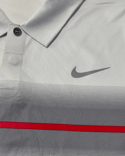 Nike Tiger Woods Collection Dri-FIT White/Grey/Red Striped Golf Polo Shirt