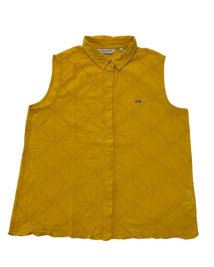 U.S. Polo Assn. Mustard Yellow Sleeveless Embroidered Cotton Shirt - L