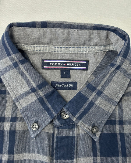Tommy Hilfiger New York Fit Navy & Grey Checkered Flannel Shirt - L
