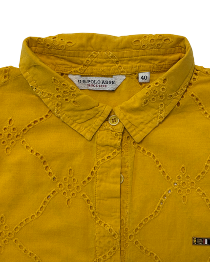 U.S. Polo Assn. Mustard Yellow Sleeveless Embroidered Cotton Shirt - L